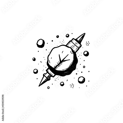Unique black and white tattoo design featuring a mystical floating orb