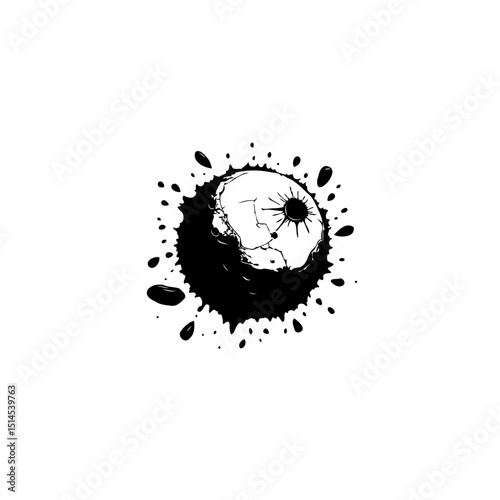 Stylized grunge eye with crack effect, unique monochrome design illustration
