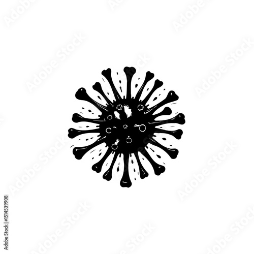 Black and White Illustration of a Coronavirus Cell: Representing the Pandemic