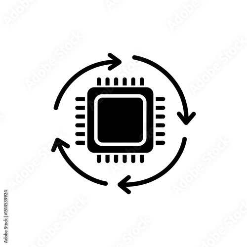 CPU with rotating arrows symbolizing processing and data flow