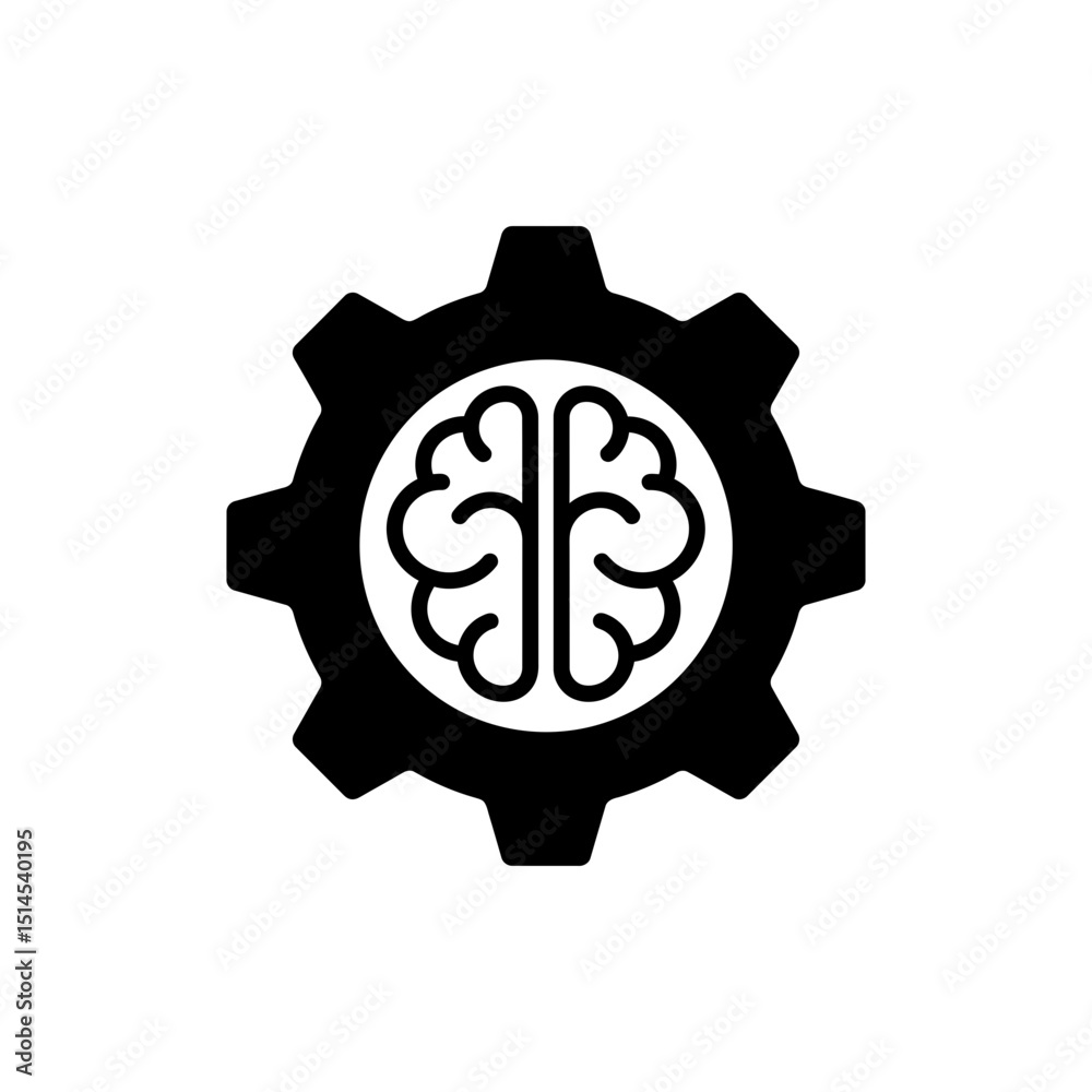Gear with brain outline illustrating cognitive technology and innovation Gear with brain outline illustrating cognitive technology and innovation