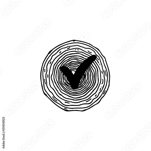 Wood slice with check mark vector illustration for eco friendly concept