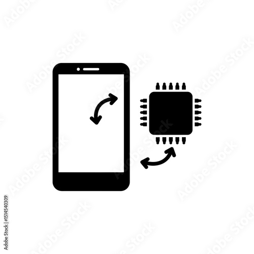 Mobile and chip sync icon representing device synchronization and technology
