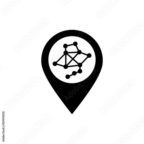 Map pin with neural graph symbolizing smart location and AI mapping