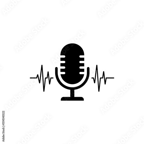 Microphone with data wave symbolizing audio data and sound transmission