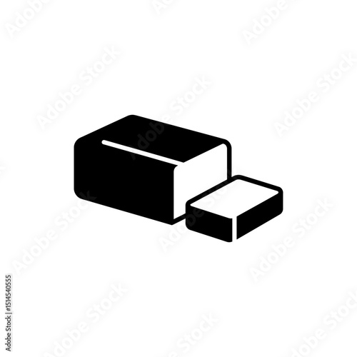 Block of Butter with Slice on White Background Fresh Dairy