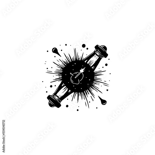 Elegant Black and White Graphic Tattoo Design Featuring Hourglass in the Center Burst