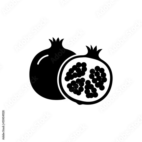 Split open pomegranate showing red seeds isolated on white background