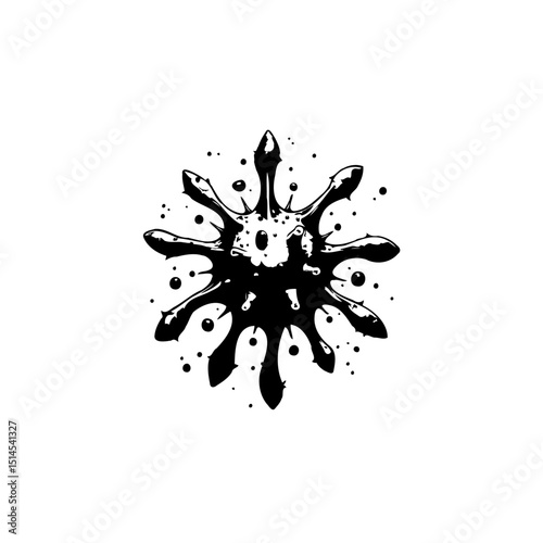 Abstract black ink splash with grunge texture isolated on a white background