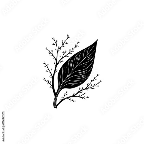 Minimalist leaf illustration with delicate branches for nature-inspired designs
