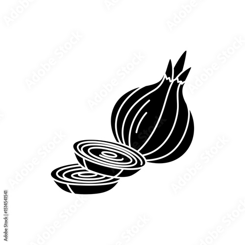Peeled and Cut White Onion on White Background