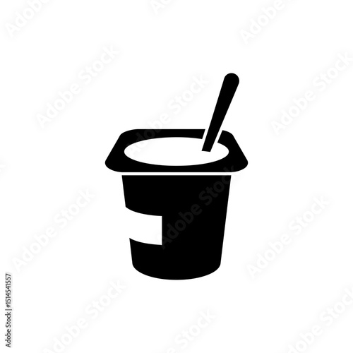 Cup of yogurt with spoon isolated on white background