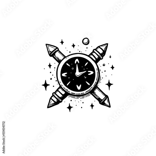 Whimsical Timepiece: Artistic Clock with Arrows and Celestial Accents Design
