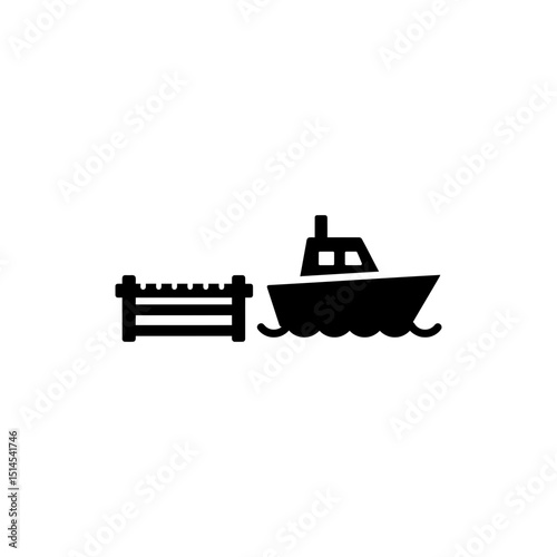 Dock with Moored Boat Silhouette for Calm Waterfront Scene