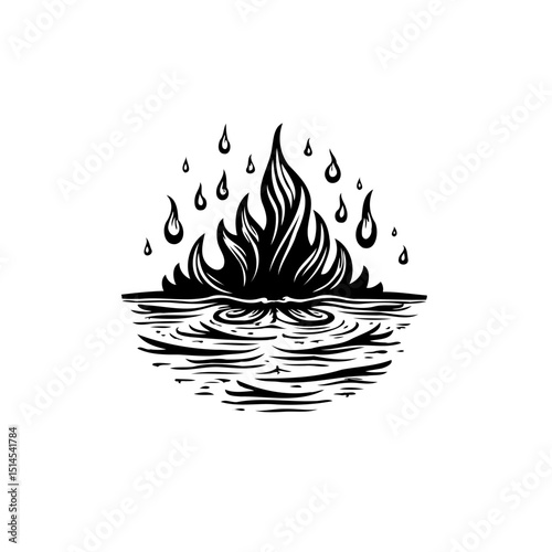 Symbolic harmony fire water: an emblem of complementary forces in monochromatic art