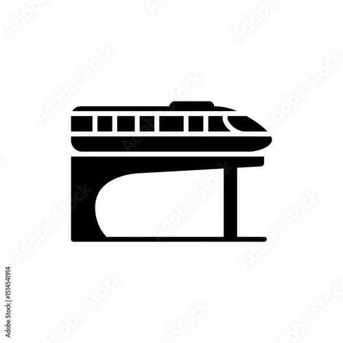 Monorail side profile above road illustrating urban transit system