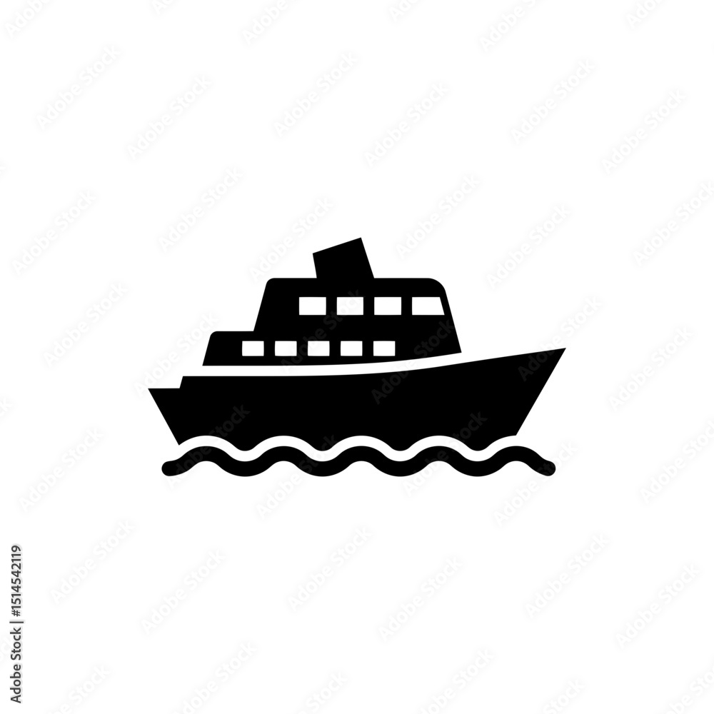 Simple ferry icon with waves representing water transport and boat travel Simple ferry icon with waves representing water transport and boat travel