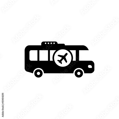 Shuttle Bus with Airport Icon Transport Vehicle for Passenger Travel