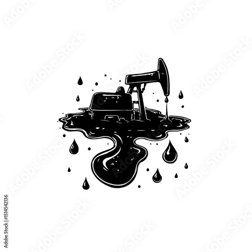 Illustration of an oil pumpjack with spilled crude oil, emphasizing environmental issues