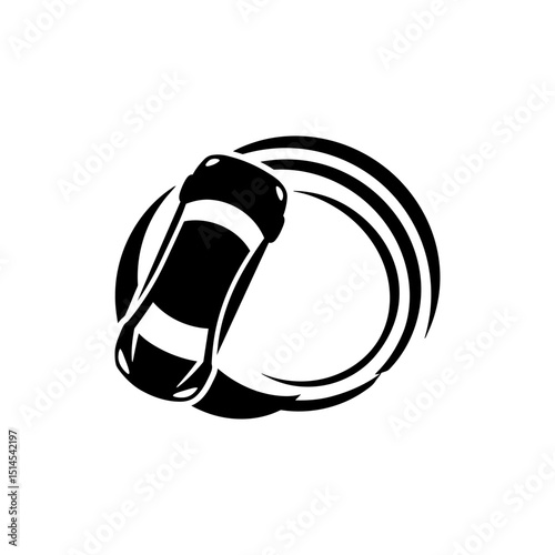 Top view of car drifting in an arc on pavement