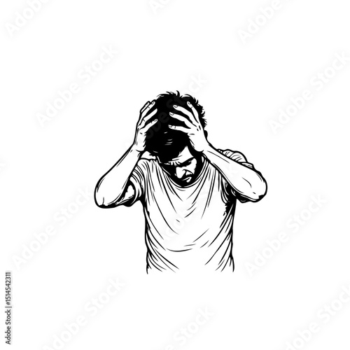 Frustrated man with hands on head depicting stress and emotional pain