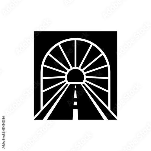 Tunnel with Light Rays Icon Representing Roadway and Transportation