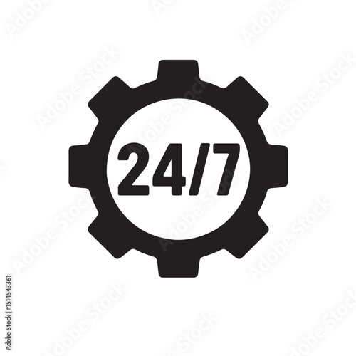Gear 247 reliability icon vector silhouette