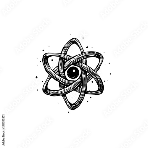 Abstract Atom Symbol with Central Eye: Unique Vector Illustration for Creative Projects