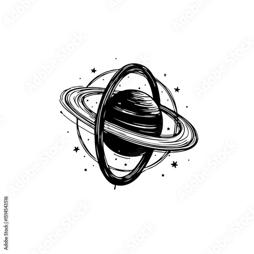 Saturn planet illustration with rings and stars in the space art vector