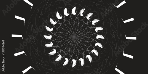 Black and white radial symmetry forming a burst pattern. Creates a dynamic, intriguing visual effect suitable for backgrounds, designs,EPS10