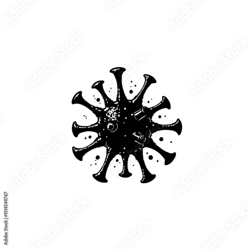 Detailed illustration of a black virus cell against a bright white backdrop