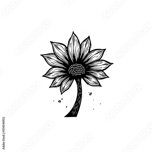 Monochrome floral illustration showcasing detailed petals and intricate center pattern