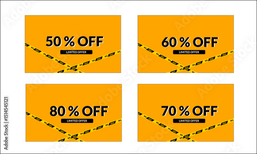 Discount poster. Gift voucher. Discount card with 50, 60, 70 and 80 percent discount. Sale coupon with big sale, hot price, best seller etc. Vector illustration.