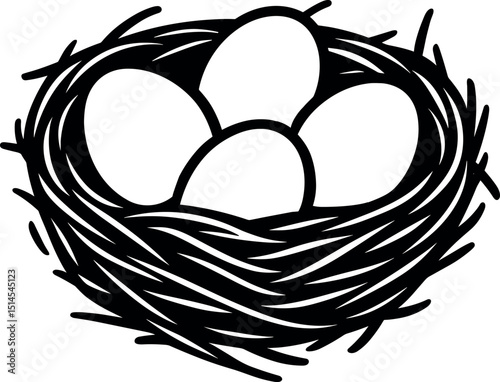 Bird Nest vector black silhouette print design