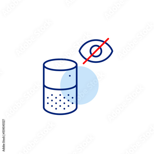 Vector icon of smart speaker, crossed-out eye, symbolizing muted device, hidden listening, or disabled voice recognition. Ideal for smart home apps, privacy settings, and security platforms