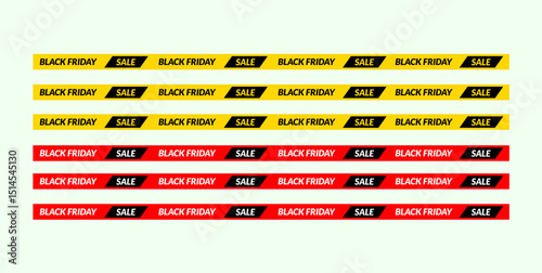 Black Friday Sale Tape Banner. Black Friday Web Banner Design Template. Modern Design with Black Friday Typography and Sale Ribbon Background.  Suitable for Black Friday Promo, Poster and Banner.