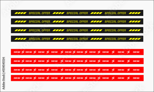 Special offer tape with red,black and yellow colors. discount ribbon. Caution tape with sale, discount, mega and big sale, special offer. Vector illustration.