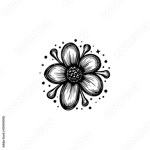 Elegant monochromatic flower illustration with detailed line work and simplistic style