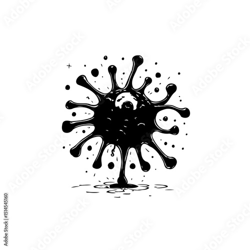 Cartoonish illustration of a virus or bacteria with a scared face expression