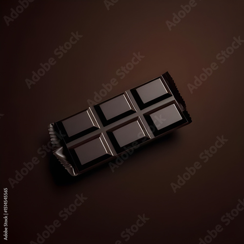 advertising poster products, Luxury dark chocolate bar unwrapped halfway.