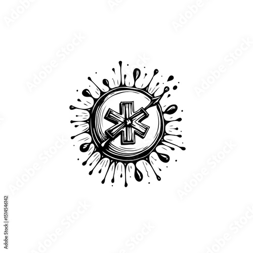 Star of Life Symbol in Abstract Splatter Design for Healthcare Concepts