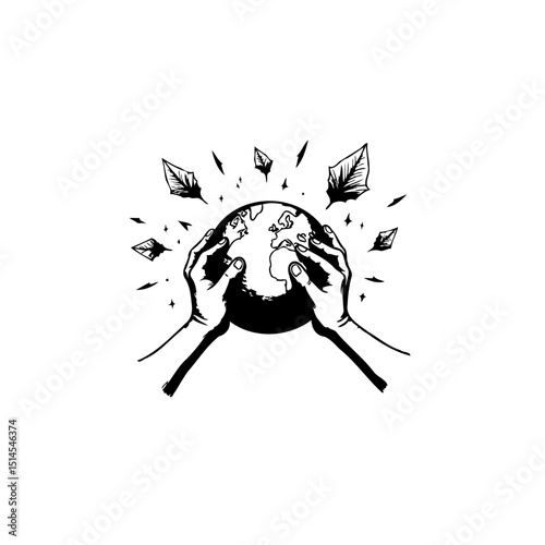 Hands holding earth with leaves symbolizing environmental protection and care