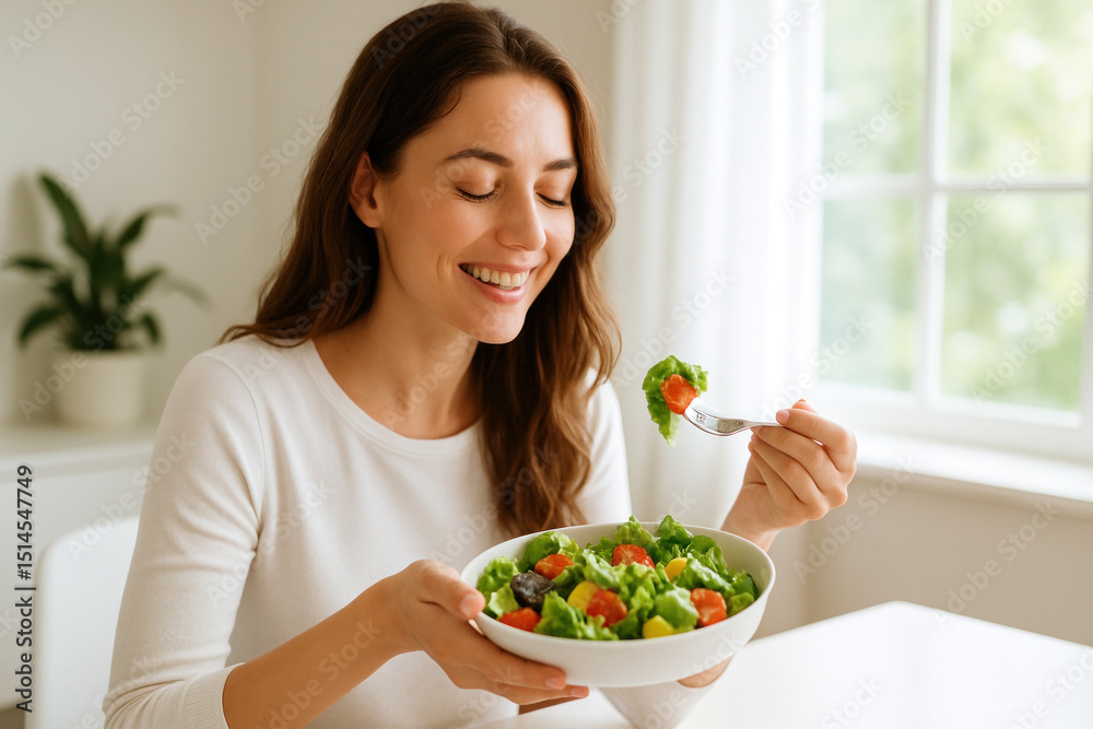 Woman eating a salad. Woman eating a salad.
