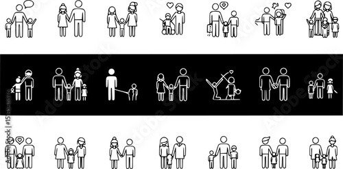 Family, parents and children linear icon.
