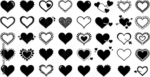 Collection of heart illustrations, love symbol icon set, love symbol vector.
