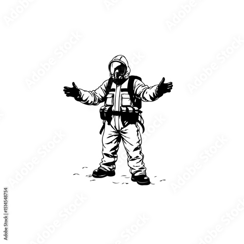 Illustration of a Person in Protective Suit, Isolated, Ready for Action or Greeting
