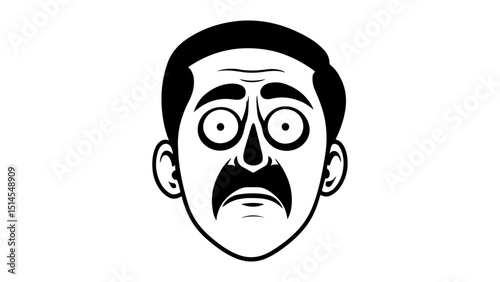 face of a sad man vector illustration, shocked person face with mustache simple vector shape  