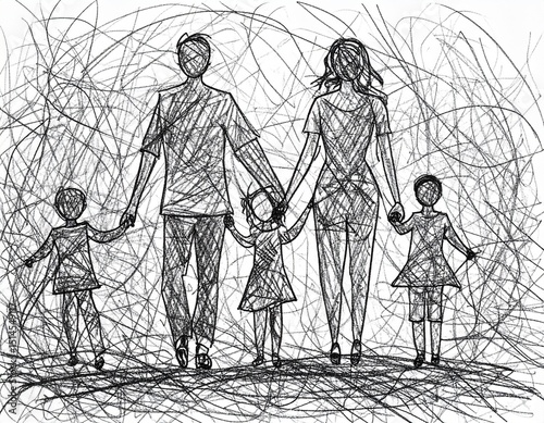 Sketch Drawing Of Happy Family