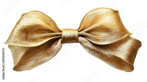 Elegant golden fabric bow isolated on black background festive celebration concept