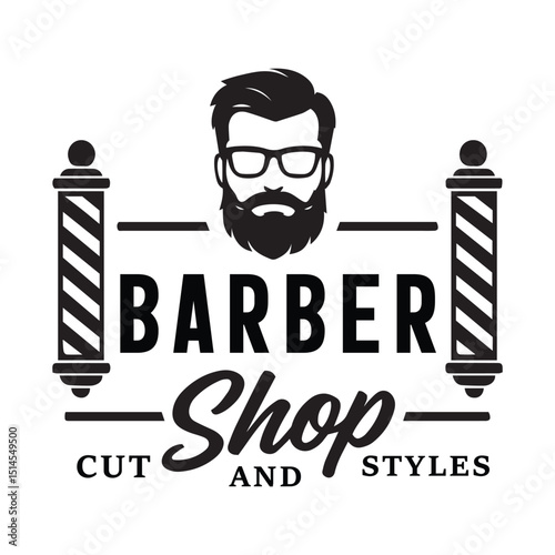 Classic Barber Shop Logo with Iconic Barber Poles